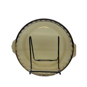 VTG Pyrex 11" Amber Glass Casserole Dish – Round Pie Plate with Handles